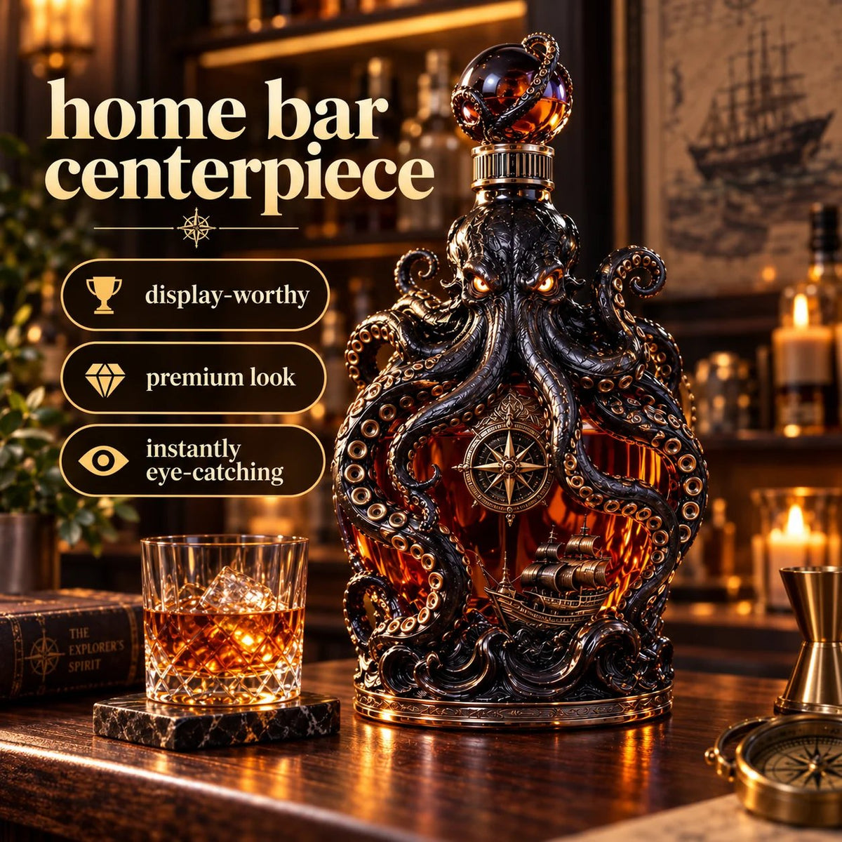 🐙Dark Abyss Kraken Decanter – Sculpted Collector Bottle for Home Bar & Gifting