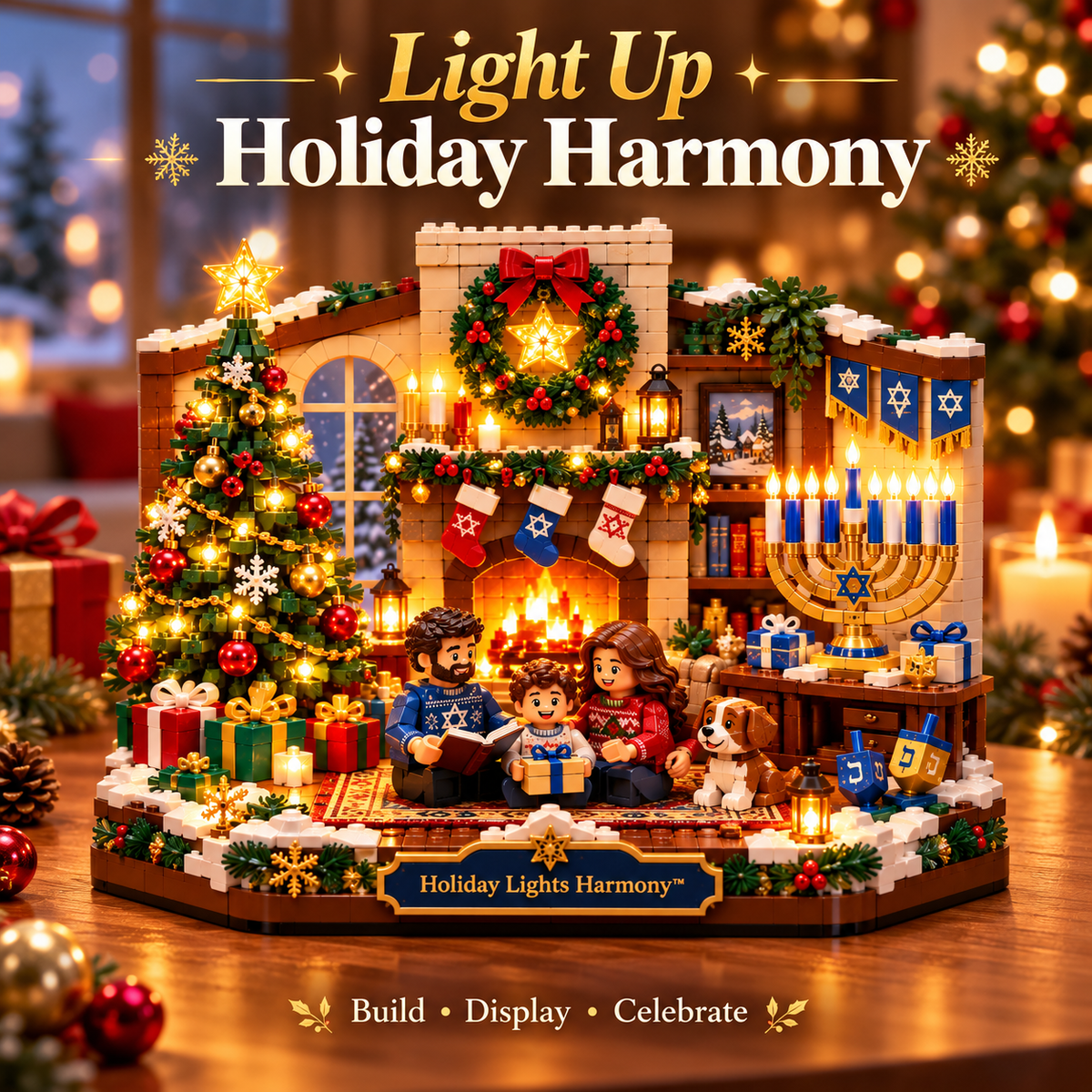 🕎✨ Holiday Lights Harmony™ – Christmas & Hanukkah Light-Up Family Building Set