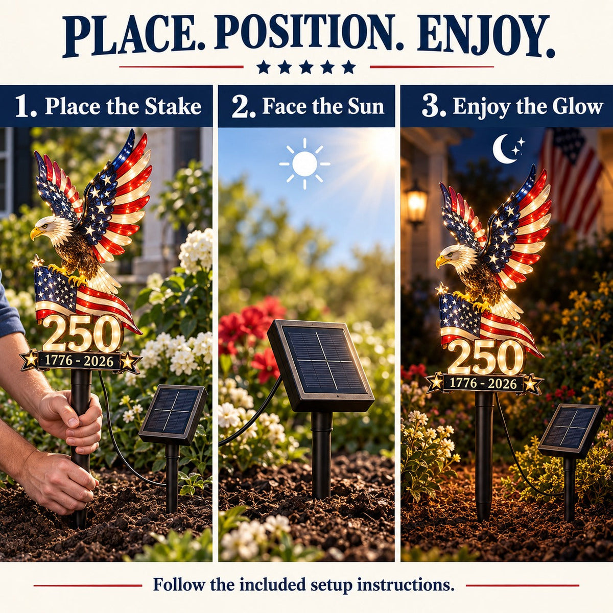 🇺🇸 America 250 Eagle Solar Yard Light – Patriotic Garden Decor | 1776–2026 🦅