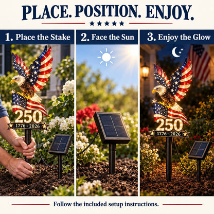 🇺🇸 America 250 Eagle Solar Yard Light – Patriotic Garden Decor | 1776–2026 🦅