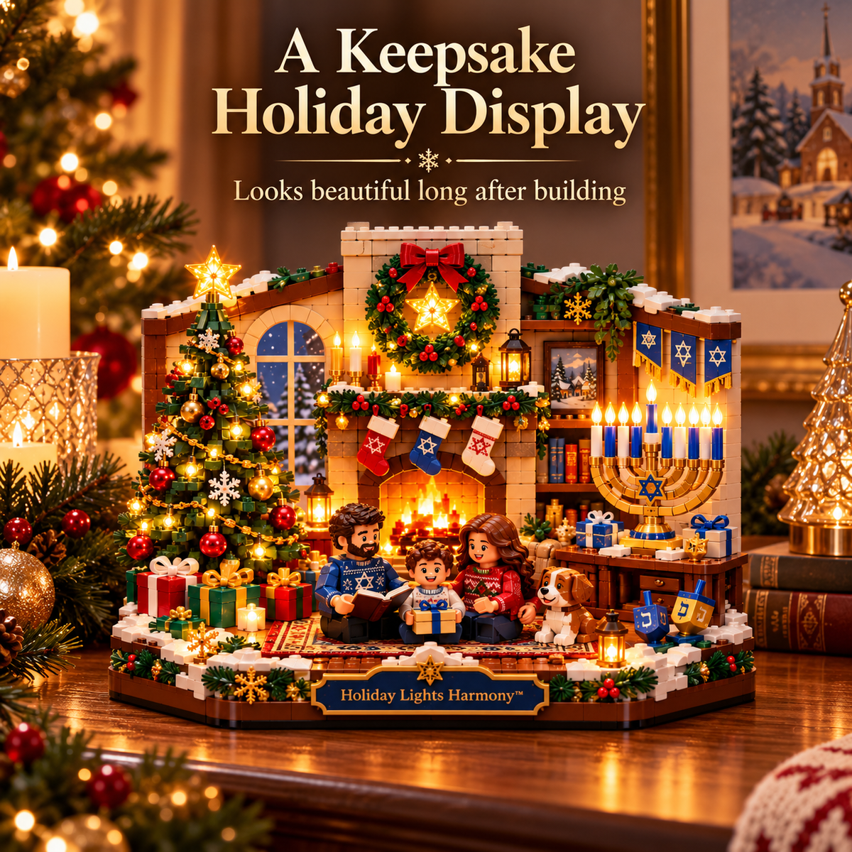 🕎✨ Holiday Lights Harmony™ – Christmas & Hanukkah Light-Up Family Building Set