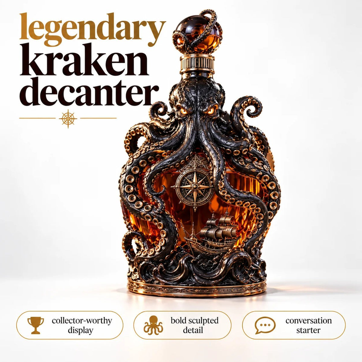 🐙Dark Abyss Kraken Decanter – Sculpted Collector Bottle for Home Bar & Gifting