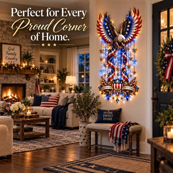 🦅 American Pride LED Waterfall Wall Decor – Patriotic Eagle & Liberty Lighted Wall Art