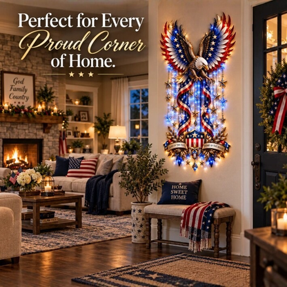🦅 American Pride LED Waterfall Wall Decor – Patriotic Eagle & Liberty Lighted Wall Art