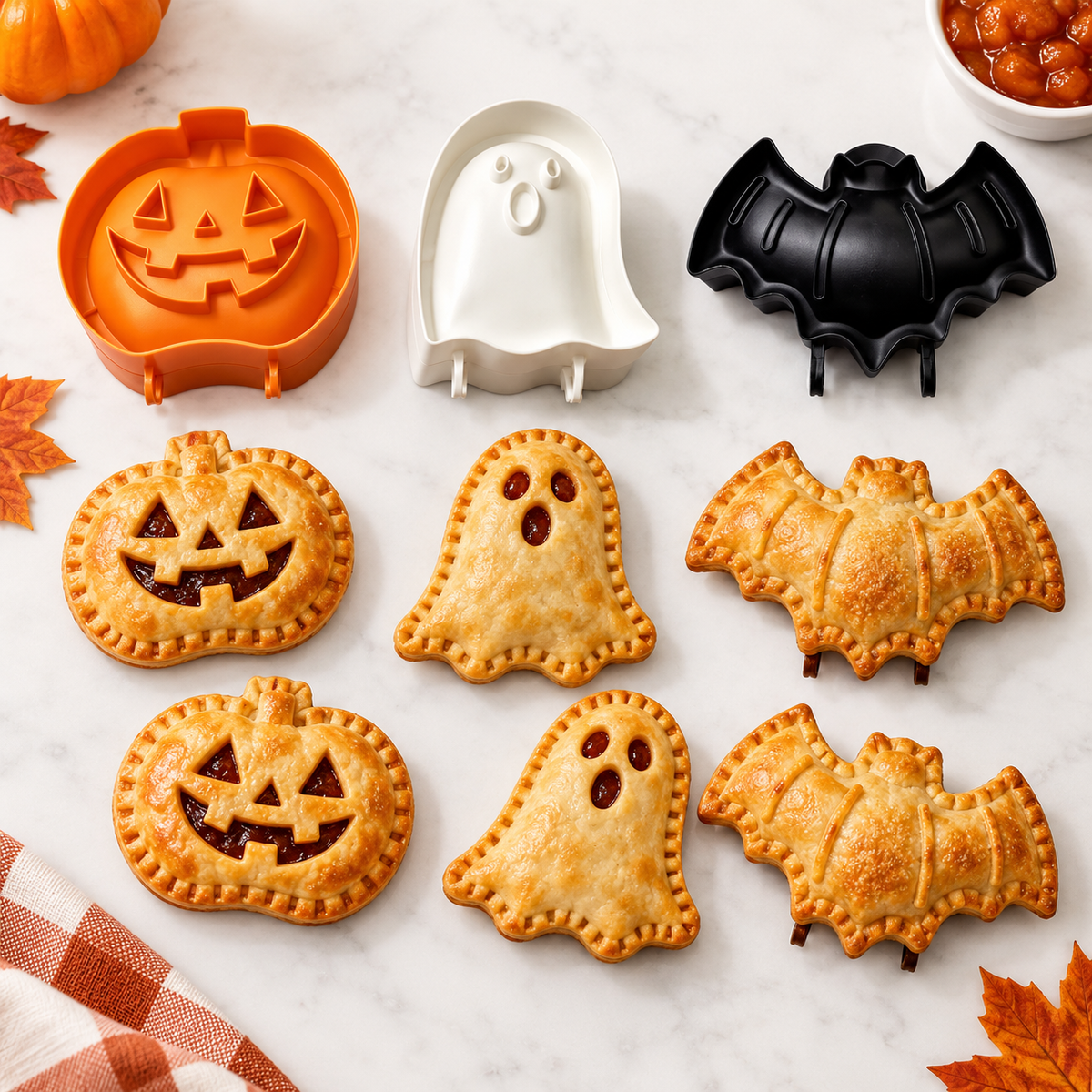 🎃 3-Pack Halloween Hand Pie Molds – Pumpkin, Ghost & Bat Press & Seal Pie Makers
