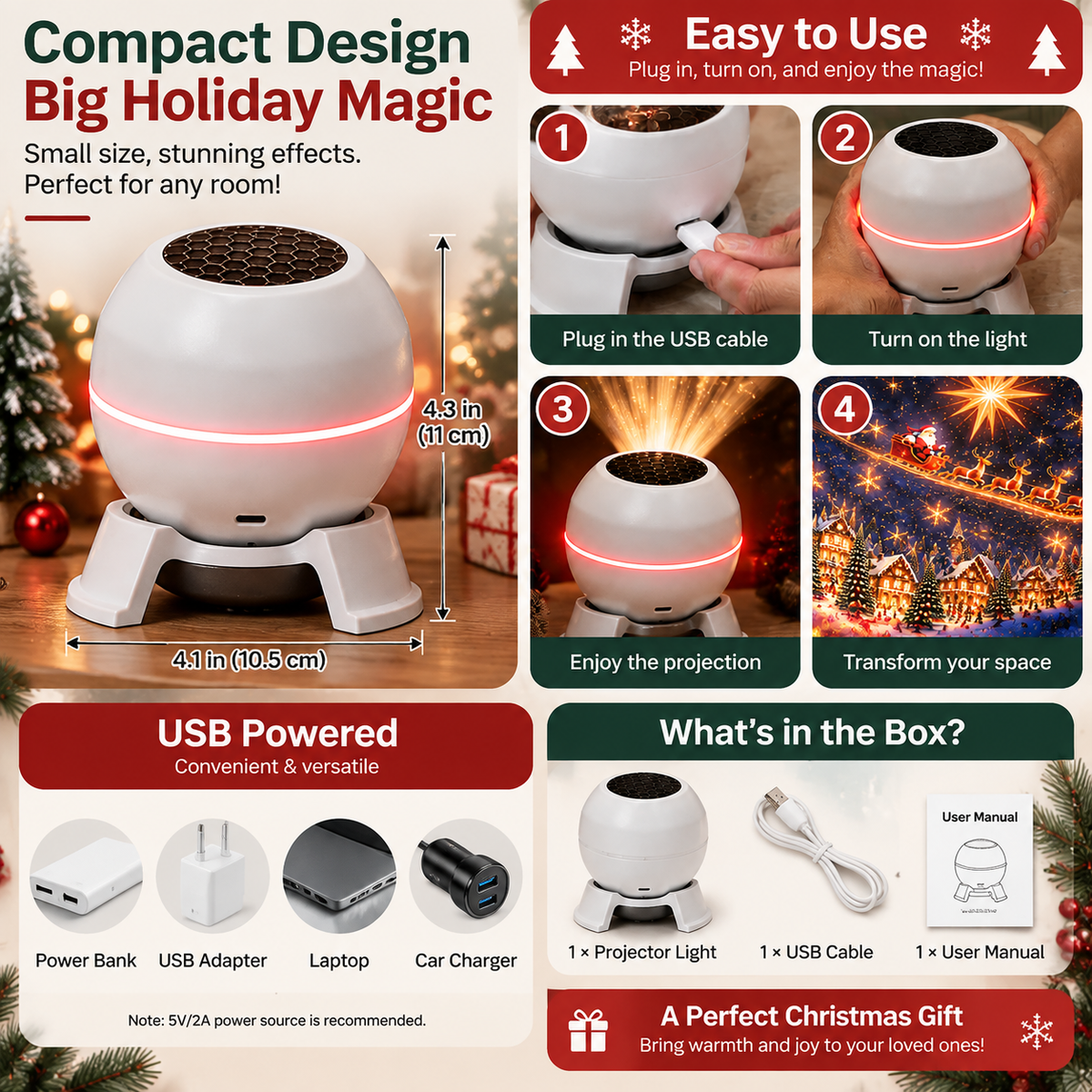 🎄Last Day 45% OFF🎅 Christmas Magic Projection Light – Bring Holiday Scenes to Life