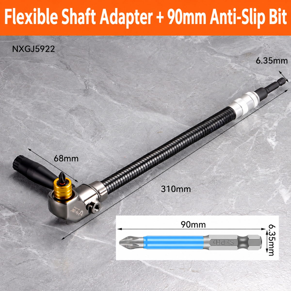 🔧 90° Flexible Right-Angle Drill Adapter – Reach Screws Your Drill Can't