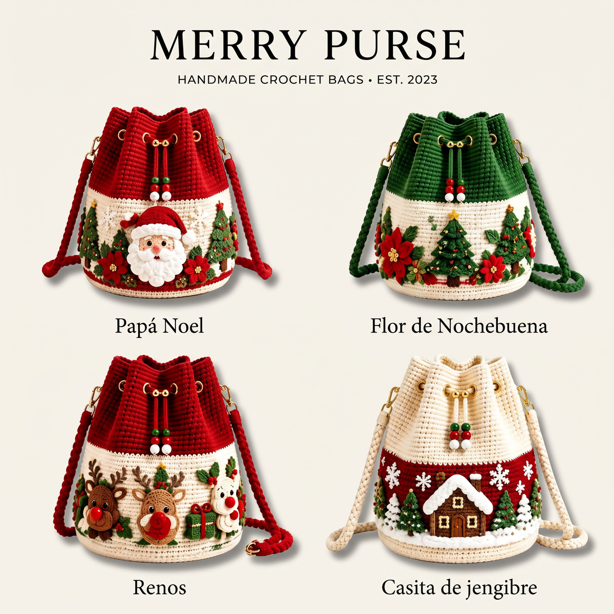 🎄 Merry Christmas Crochet Bucket Bag – Festive Holiday Crossbody Purse
