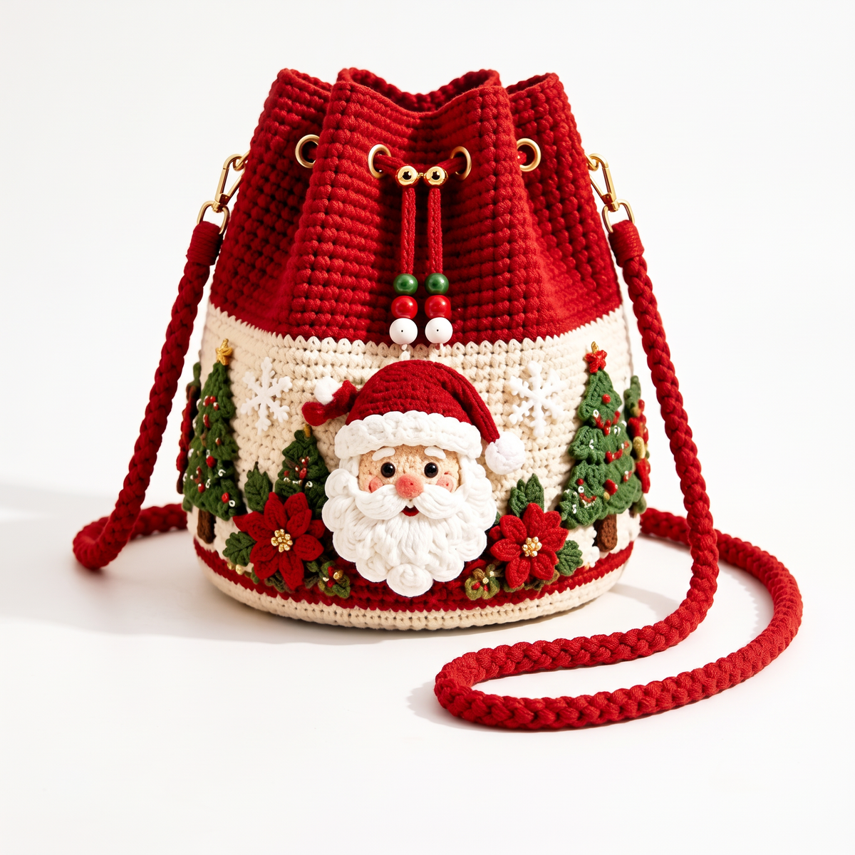 🎄 Merry Christmas Crochet Bucket Bag – Festive Holiday Crossbody Purse