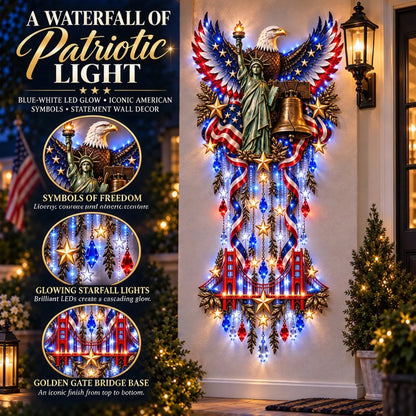 🦅 American Pride LED Waterfall Wall Decor – Patriotic Eagle & Liberty Lighted Wall Art