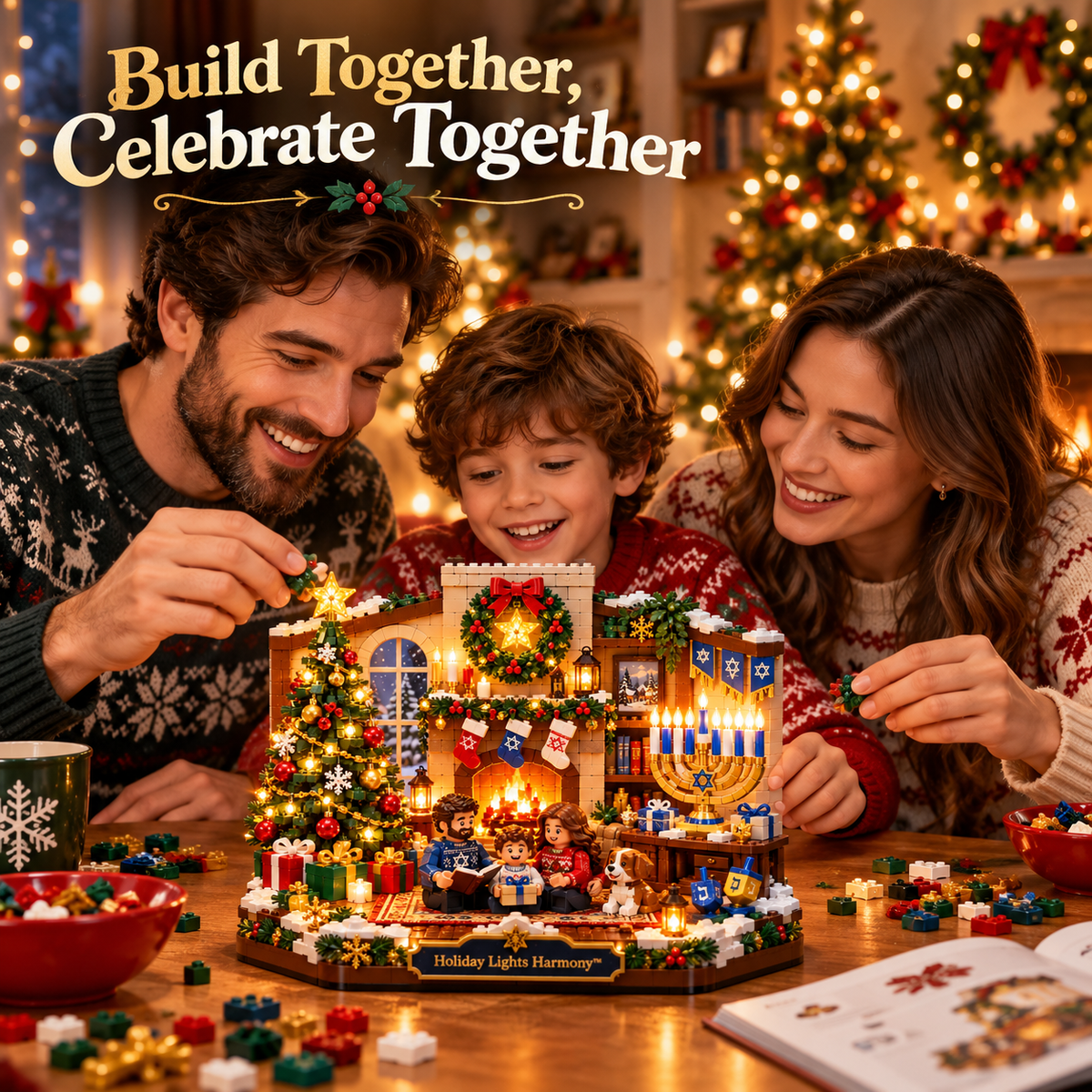 🕎✨ Holiday Lights Harmony™ – Christmas & Hanukkah Light-Up Family Building Set