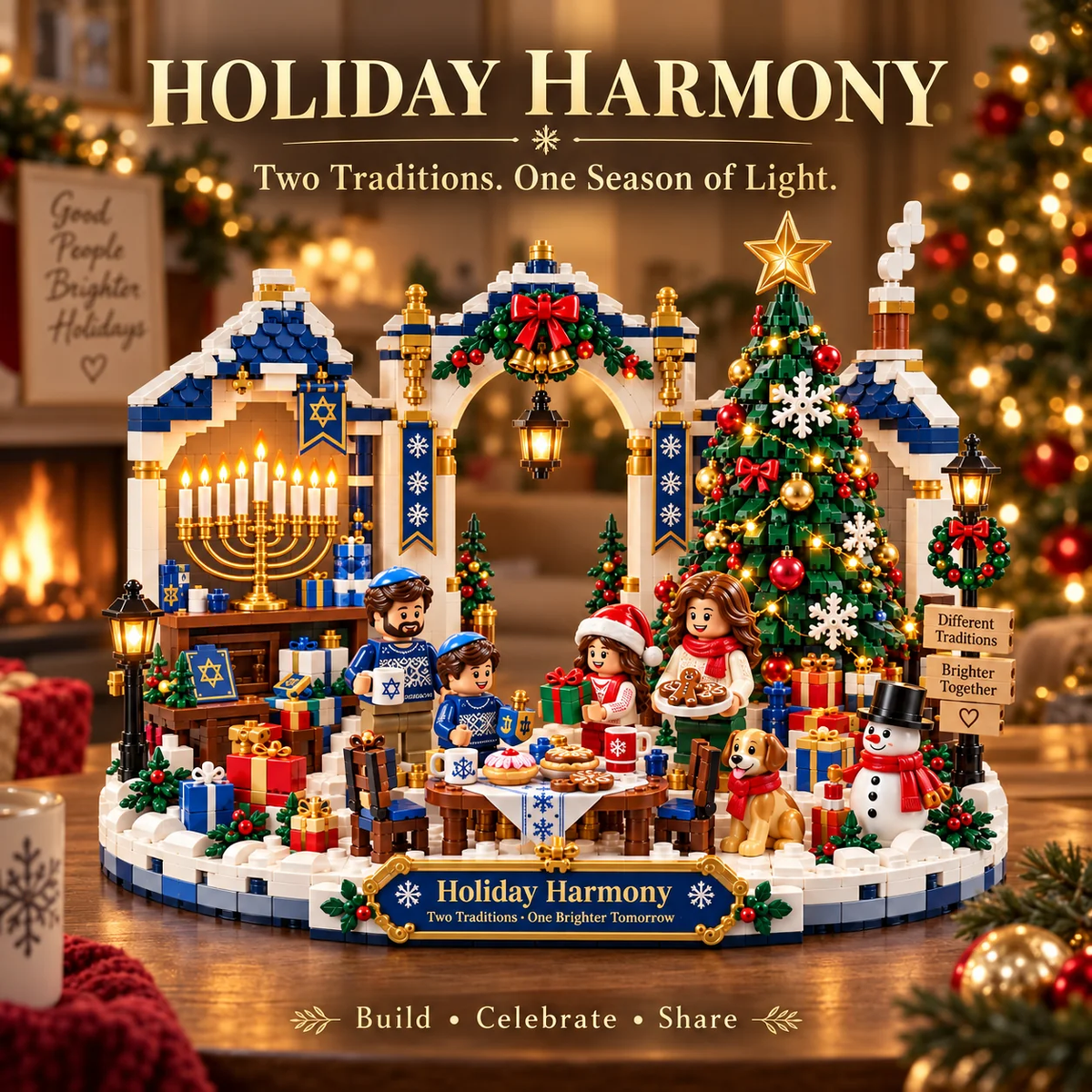 🕎✨ Holiday Lights Harmony™ – Christmas & Hanukkah Light-Up Family Building Set