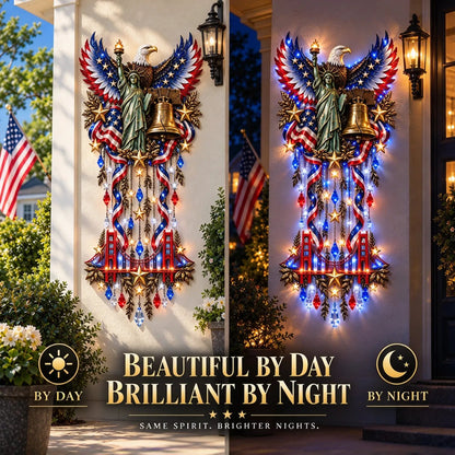 🦅 American Pride LED Waterfall Wall Decor – Patriotic Eagle & Liberty Lighted Wall Art