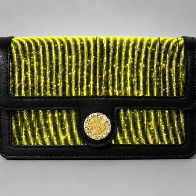 Fiber Optic Light Up Crossbody Bag, 7 Colors Glowing PU Leather Shoulder Purse