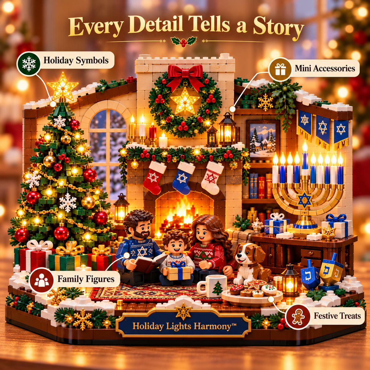 🕎✨ Holiday Lights Harmony™ – Christmas & Hanukkah Light-Up Family Building Set