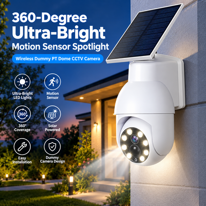360° Ultra-Bright Motion Sensor Spotlight|Wireless Dummy PT Dome CCTV Camera